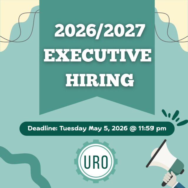 Are you passionate about helping students find research opportunities while building your leadership skills or portfolio? ✨Then apply to become a URO executive now!Check out our hiring package to learn about the work that each committee does!Deadline: Tuesday May 5th, 2026 @ 11:59PM ❗️Link in bio for details and hiring application