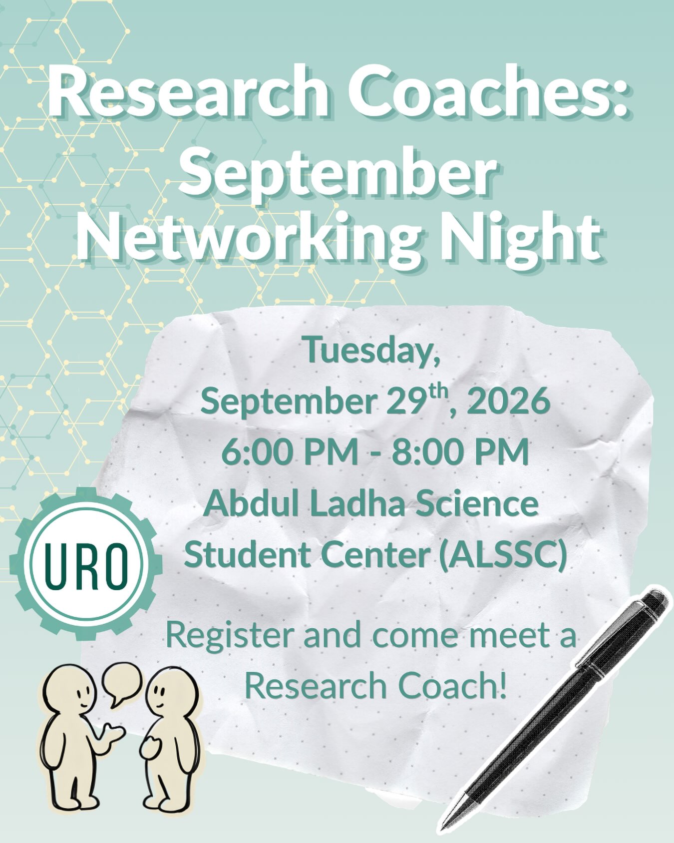Here’s your chance to meet all our Research Coaches! Come to Abdul Ladha on September 29th from 6 to 8 PM to network and build connections 🗓RSVP link is posted on our Instagram bio!  Food and drink will be provided🥤